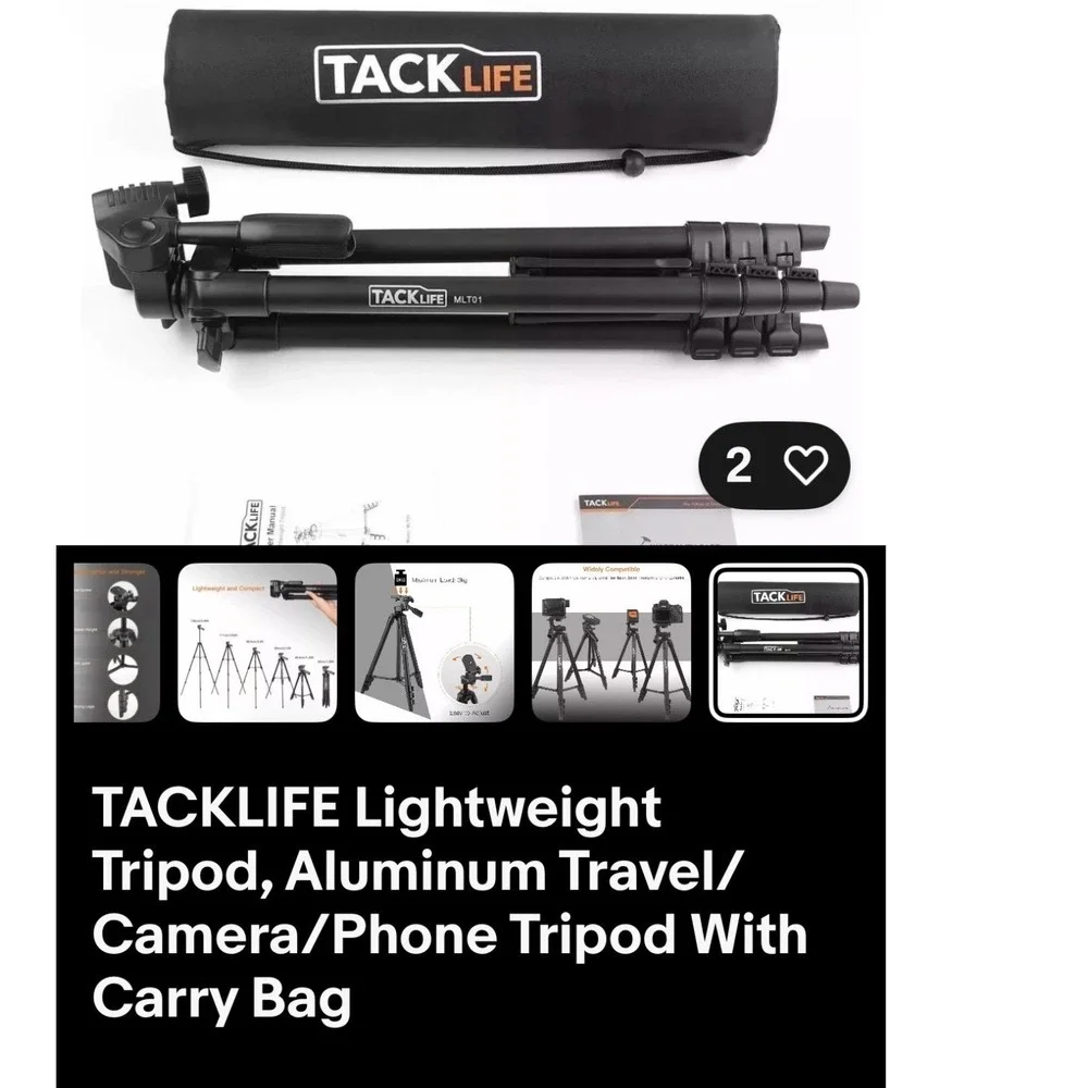 TACKLIFE MLT01 Lightweight Aluminum Camera Phone Tripod with Carry Bag Black